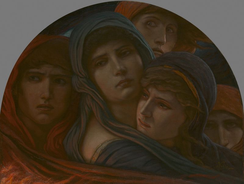 A Glimpse into Hell, or Fear by Elihu Vedder, oil painting depicting figures in chaos and darkness.