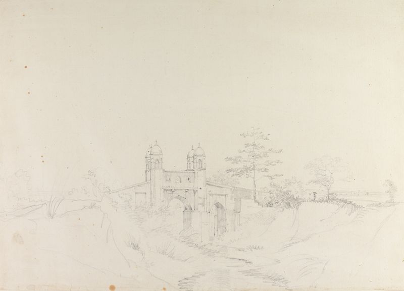Desenho de William Hodges representando uma paisagem com luz e sombra intricadas.