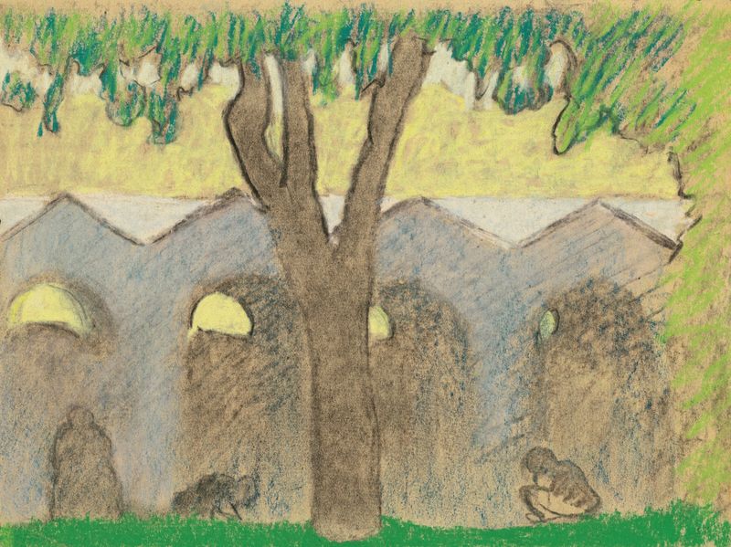Le Square Louis XVI by Édouard Vuillard, oil on canvas depicting a tranquil landscape with figures and trees.