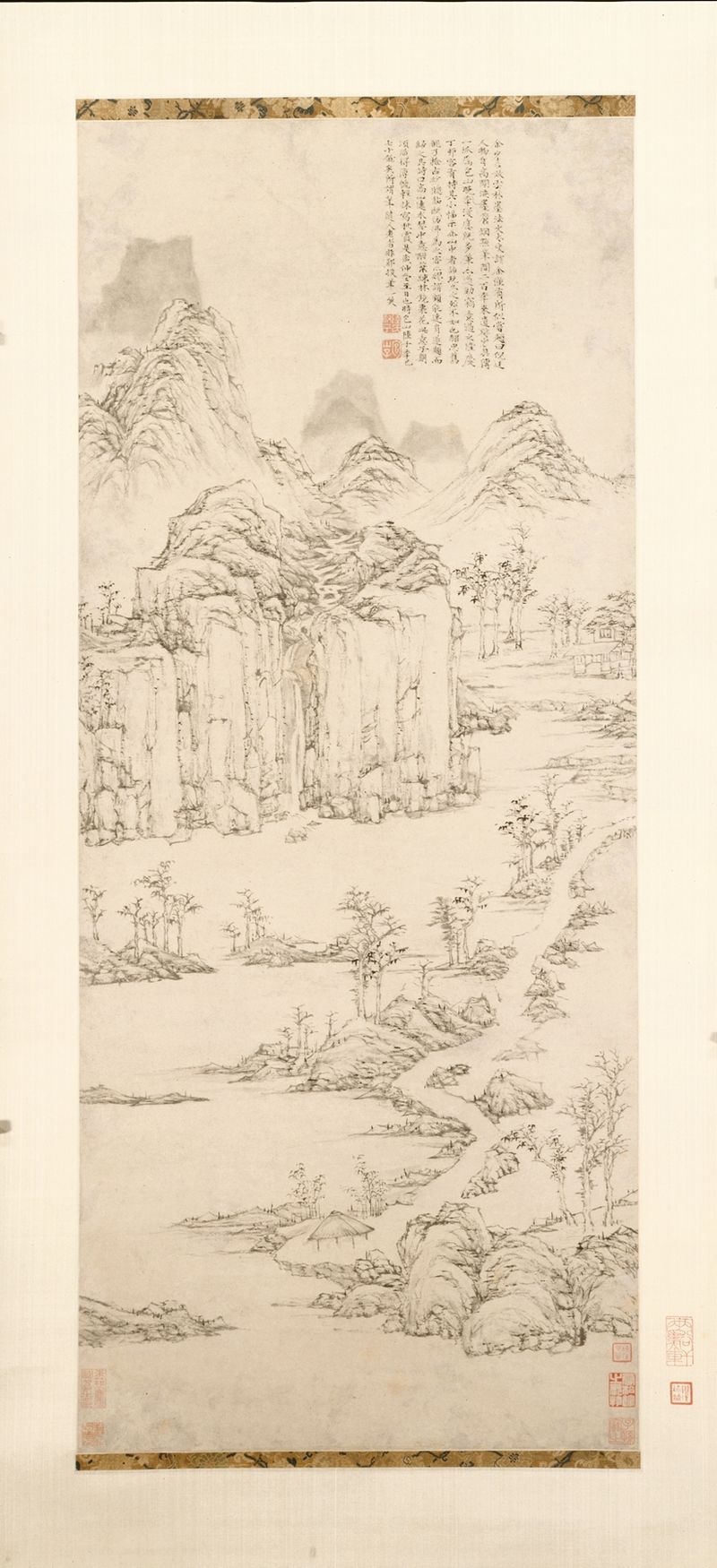 Daoist Retreat in Mountain and Stream, ink on paper by Lu Zhi, depicting a serene landscape with a river.