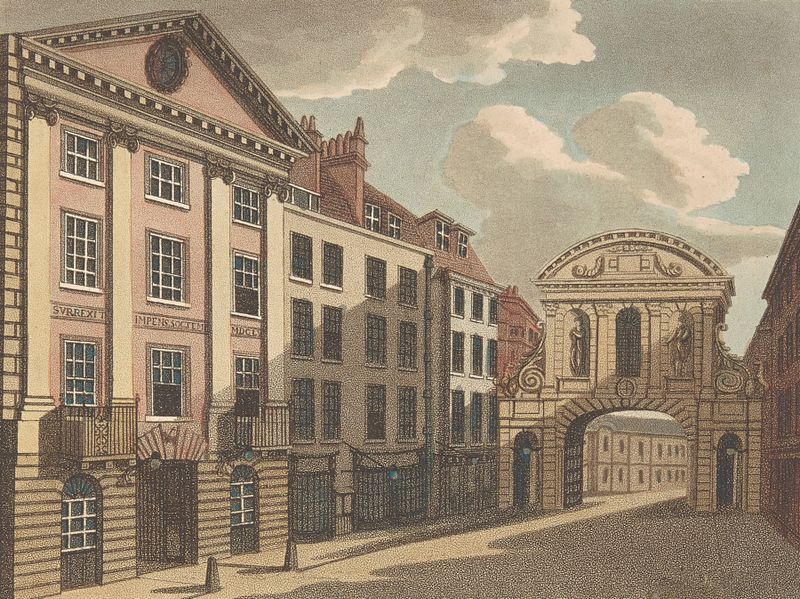 Middle Temple Gate engraving by Samuel Ireland, featuring intricate architectural details.