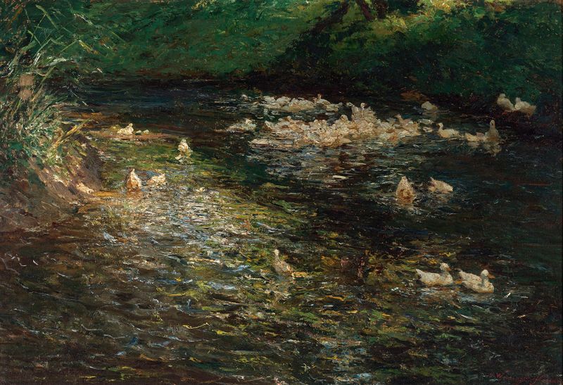 Ententeich de Olga Wisinger-Florian, una pintura al óleo impresionista de un estanque tranquilo.