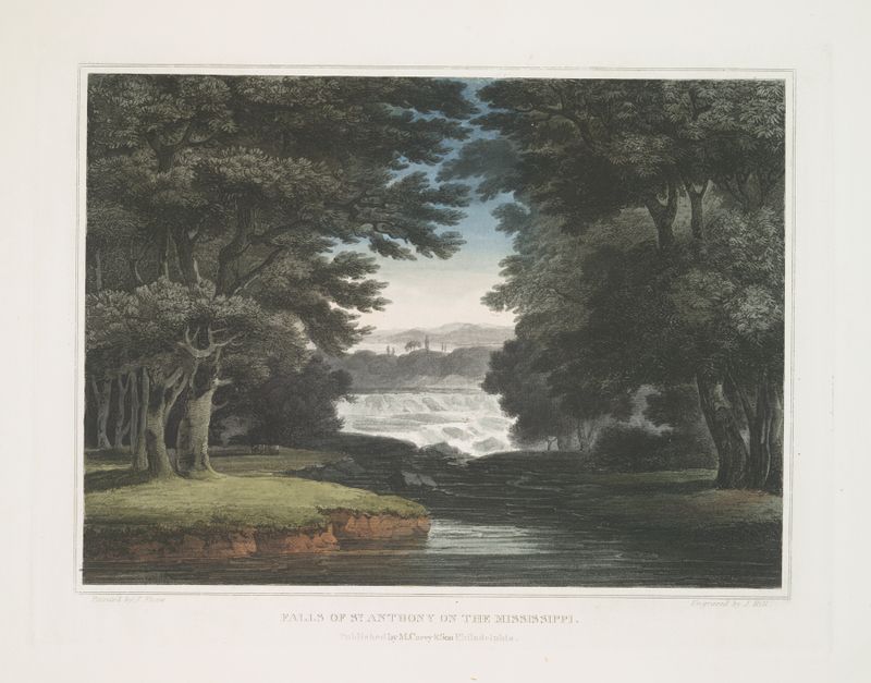 Falls of St. Anthony on the Mississippi, oil on canvas by Joshua Shaw, depicting a waterfall and lush forest.