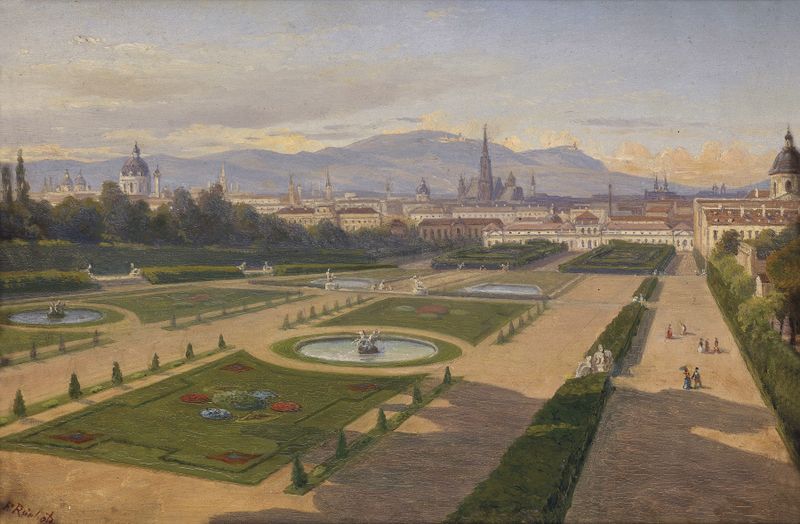 Garten des Belvedere by Franz Xaver Reinhold, oil painting depicting a lush garden.