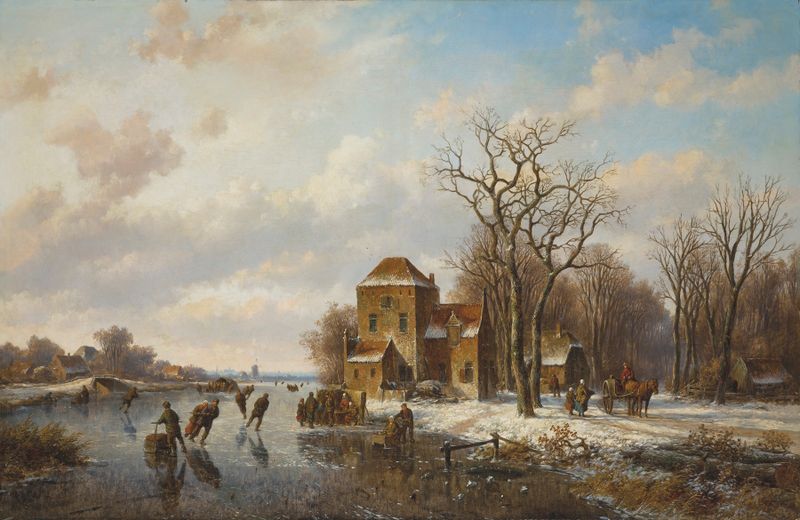 Patinadores no gelo de Willem Vester, Idade de Ouro Holandesa, cena de gênero