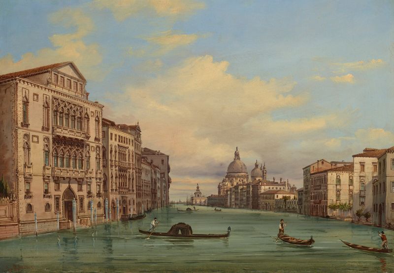 Ponte dei Gesuiti – Calle di Volti de Giovanni Grubacs, óleo sobre lienzo que representa un canal veneciano tranquilo.