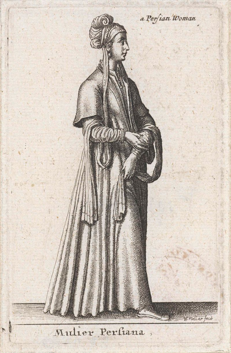 Grabado de Wenceslaus Hollar que representa una figura femenina con atuendo elegante