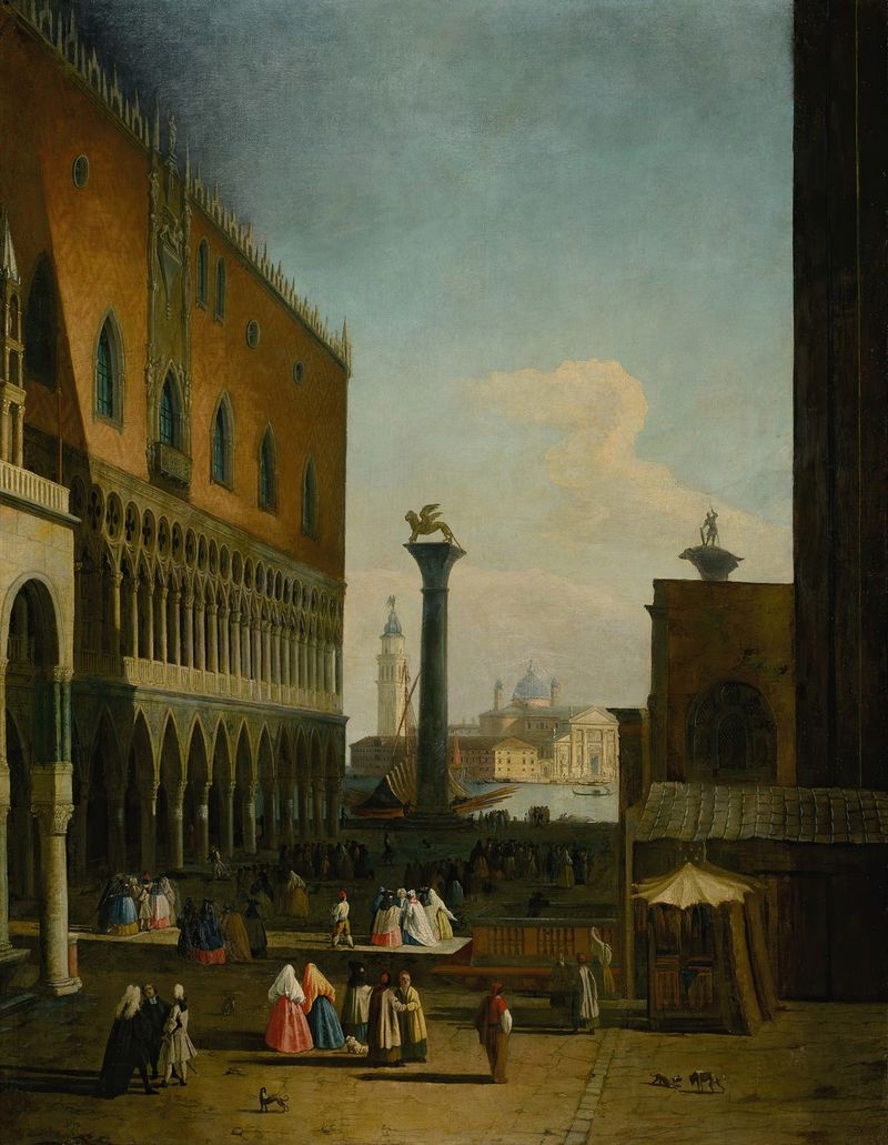 Paisaje de Venecia con reflejos en el agua, óleo sobre lienzo de Johann Richter