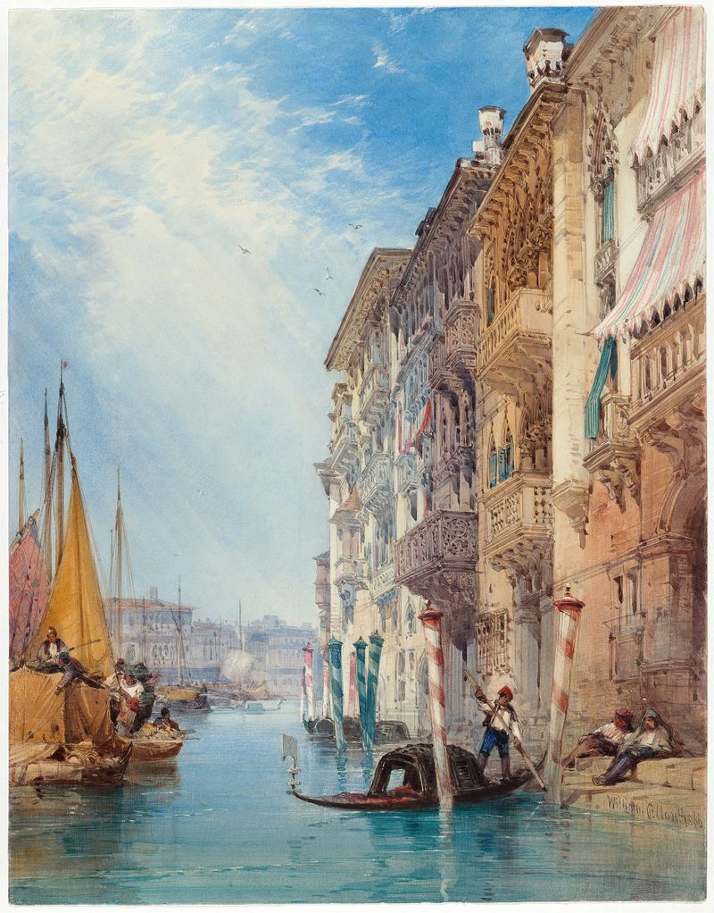 Gondola gliding on the Grand Canal, Venice, oil on canvas by William Callow
