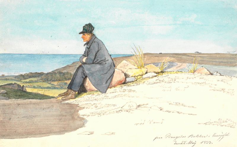 Oil painting by Martinus Rørbye depicting a seated man in a lush landscape