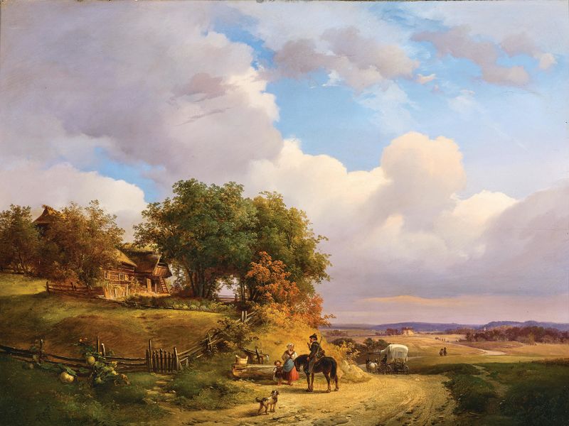 A Hunter Resting on a Country Road, oil painting by Ignaz Raffalt