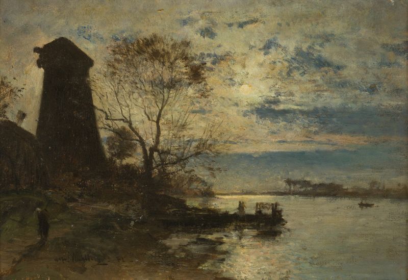 Marine scene with gentle waves and reflections, oil painting by Alfred Wahlberg
