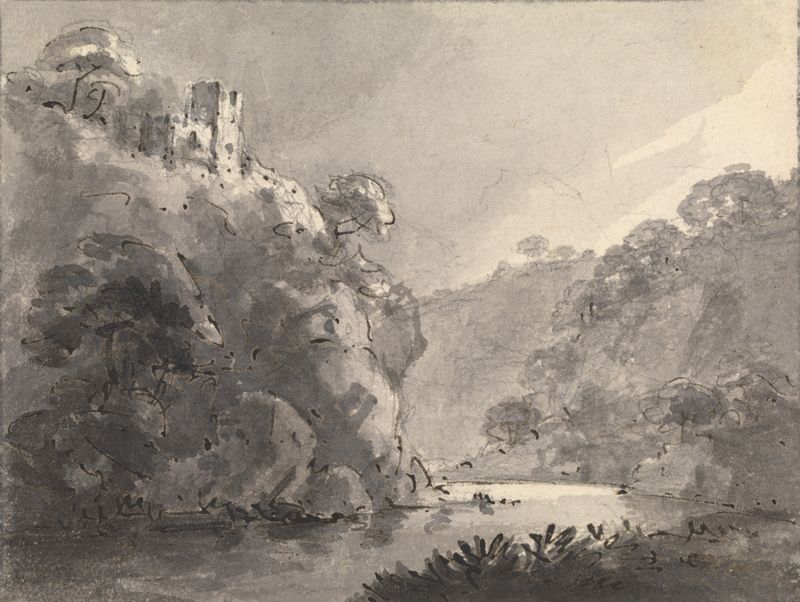 Paisagem com Castelo em uma Colina à Esquerda, óleo de William Gilpin