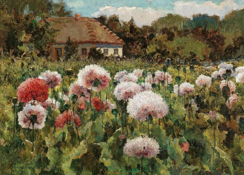 A Blossoming Garden with Poppies, óleo sobre tela de Mikhail Andreevich Berkos