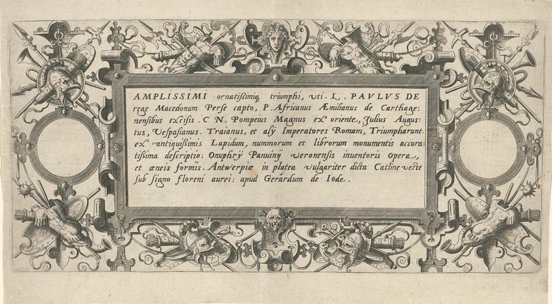 Engraving by Gerard de Jode depicting Roman triumphs with intricate figures
