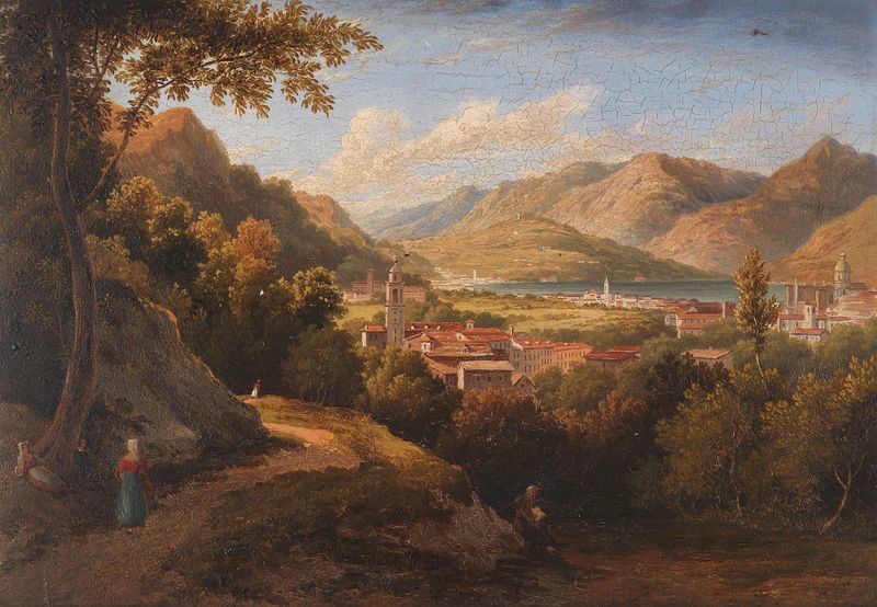 Paisaje del Lago de Como en pintura al óleo de William Cowen