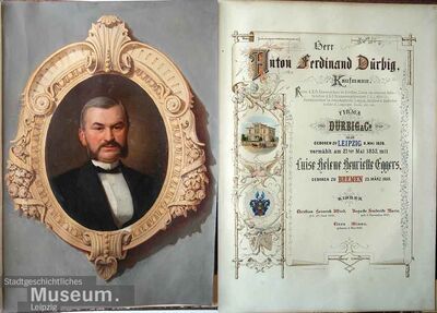 Pintura a óleo de R. Krausse retratando Anton Ferdinand Dürbig em meio perfil, formato oval.
