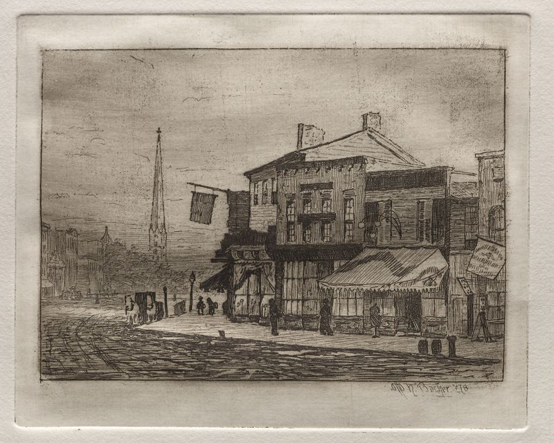 Eagle Street and Woodland Avenue by Otto Henry Bacher, realism, depicting a nostalgic landscape.