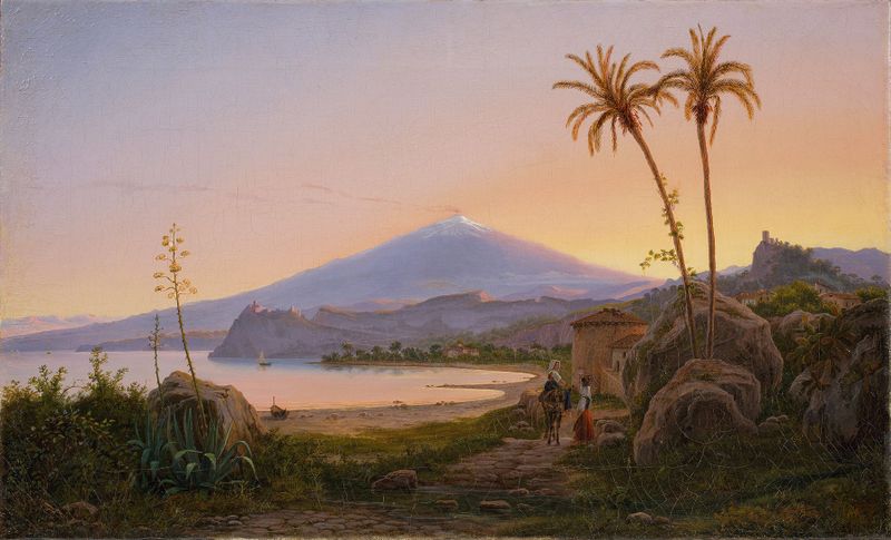 Paisaje del Monte Etna al atardecer, pintura al óleo de Eugène von Guérard