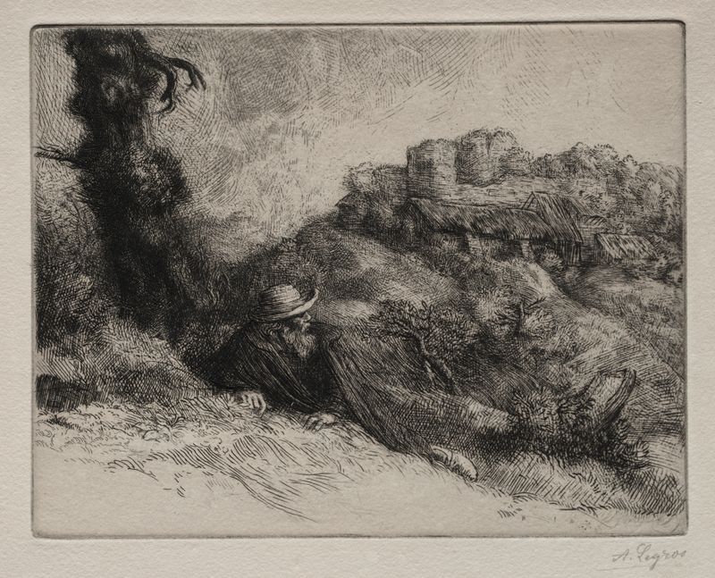Paisaje con un castillo al atardecer, de Alphonse Legros, medio desconocido
