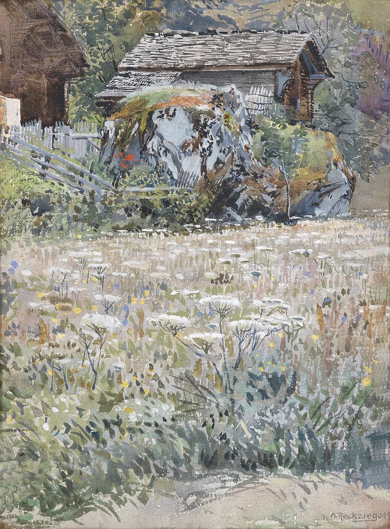 Wildflowers in a vibrant landscape, oil painting by Anton Reckziegel
