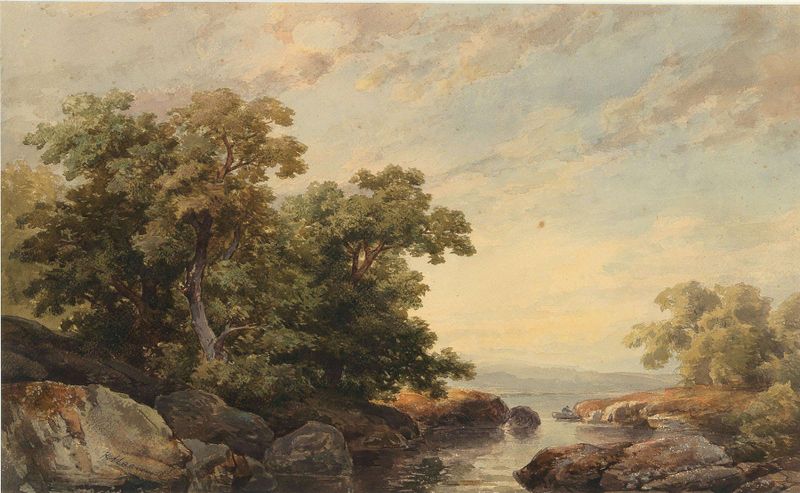 Lakeshore at twilight by Ludwig Hans Fischer, medium unknown