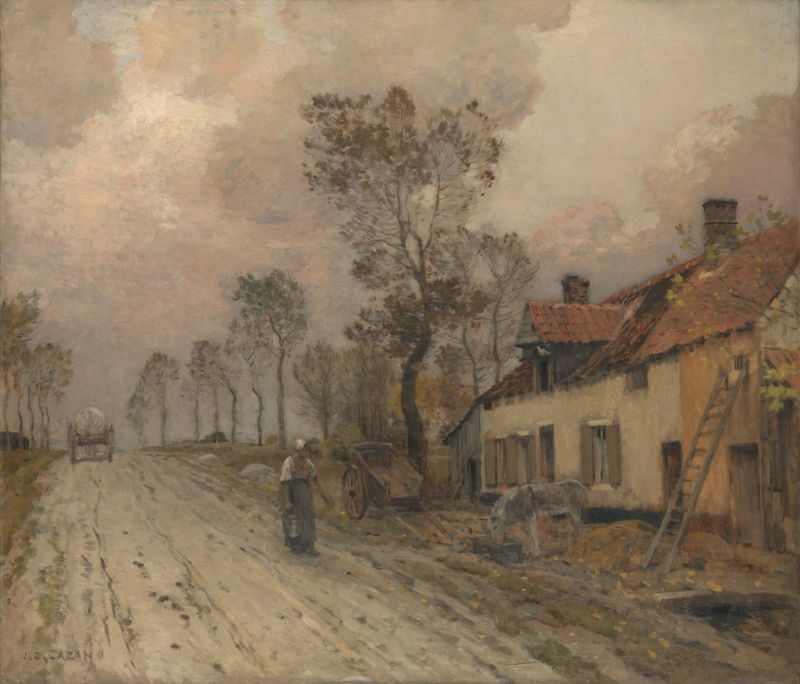 Paisaje con un camino sinuoso bajo un cielo azul, óleo sobre lienzo de Jean Charles Cazin