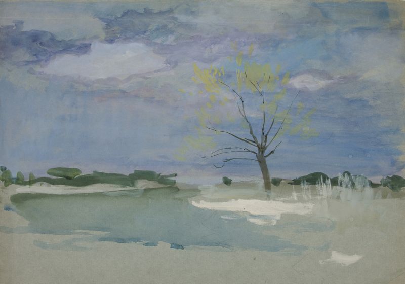 Paisagem com Árvore, óleo sobre tela de Edwin Austin Abbey