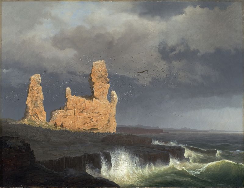 The Icelandic Coast by Christian Ezdorf, oil on canvas showing cliffs and ocean.