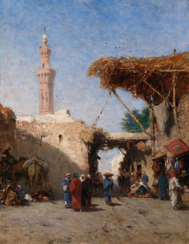 Eastern Scene with Minaret, óleo sobre lienzo de Narcisse Berchère