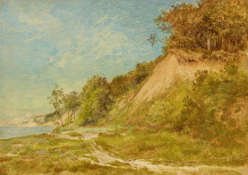 Dünenstrand an der Ostsee by Friedrich Loos, oil painting depicting a sandy beach and dunes