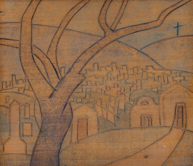 Paisaje de un cementerio con lápidas de Blanche Lazzell, óleo, 1918