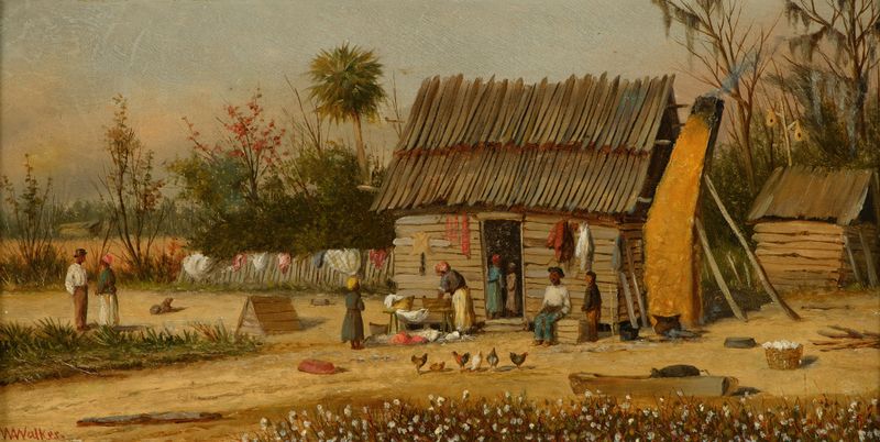 Wash Day, oil painting by William Aiken Walker, shows a woman washing clothes in a wooden tub.