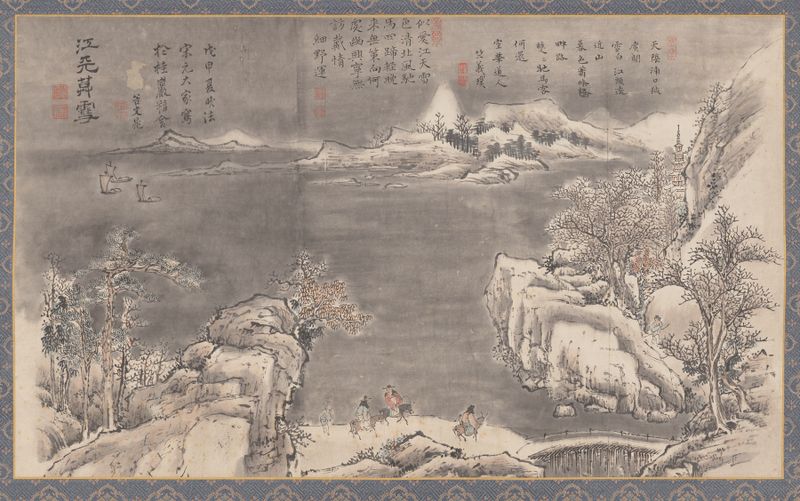 Evening Snow Blending River and Sky, ink on paper by Tani Bunchō