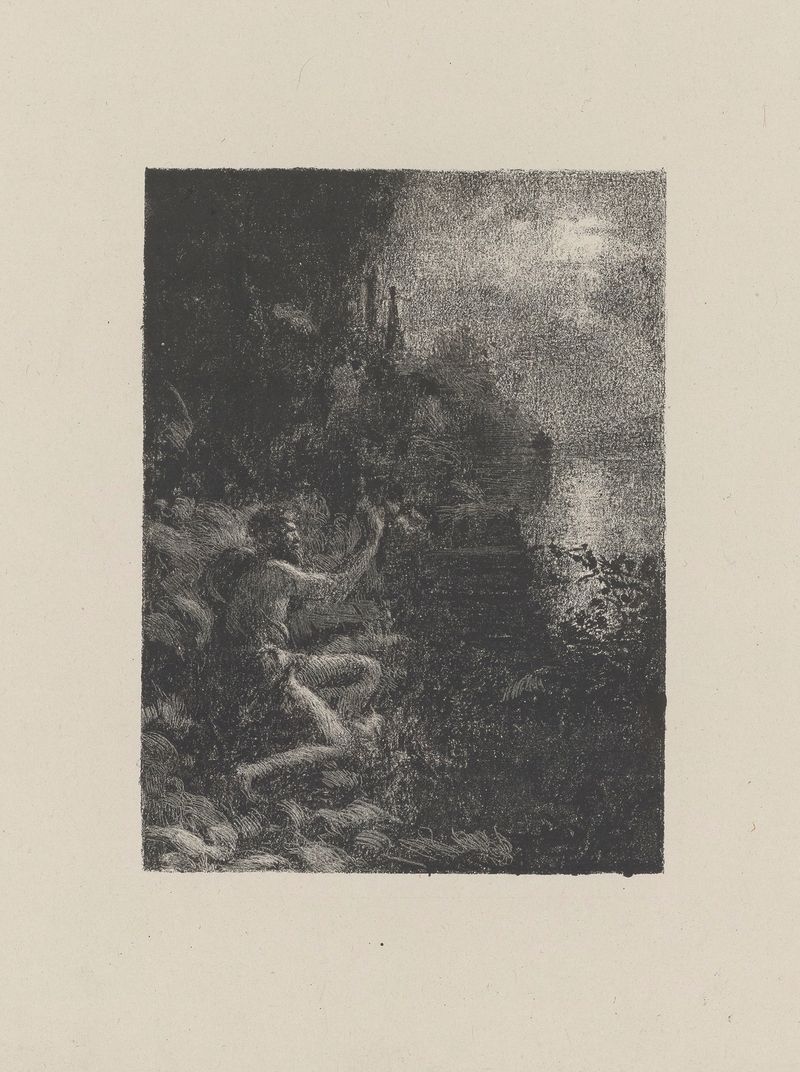 Óleo sobre tela de Ker-Xavier Roussel retratando uma costa rochosa iluminada pela lua