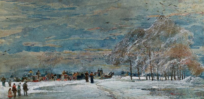 Winter landscape with snow and trees, oil on canvas by Edmond Morin