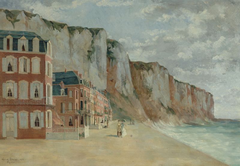 Landscape of Le Tréport by Louise Abbéma, oil painting featuring cliffs and sea.