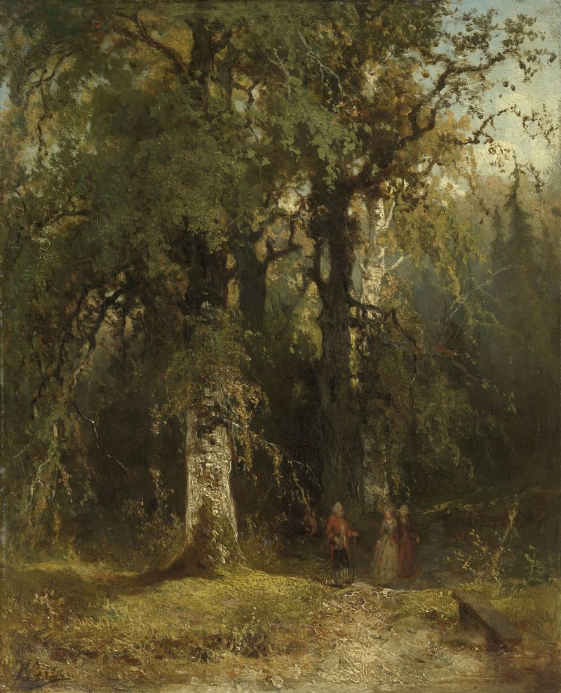 Landscape with vibrant green foliage by Johannes Wernardus Bilders, oil painting.