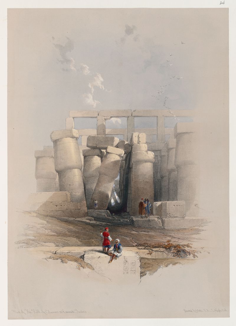 Acuarela de David Roberts que muestra columnas en Karnak, Tebas
