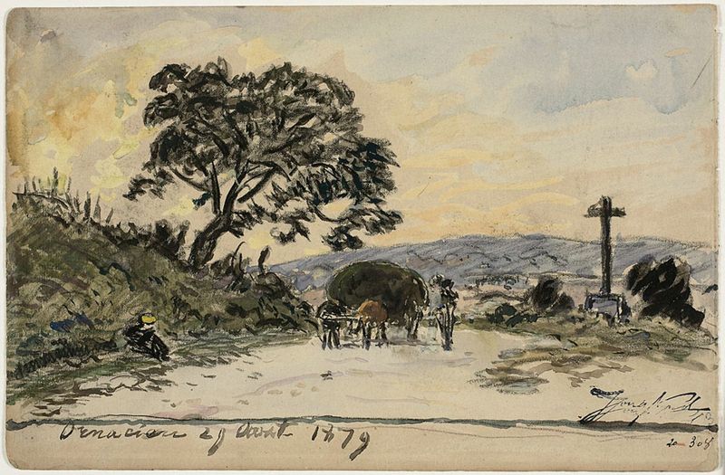 Paisaje con suaves azules y grises de Johan Barthold Jongkind, pintura al óleo