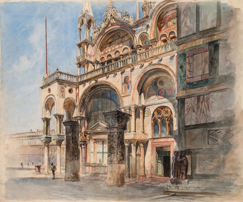 Die Basilica di San Marco in Venedig de Ludwig Johann Passini, pintura a óleo que retrata a arquitetura veneziana
