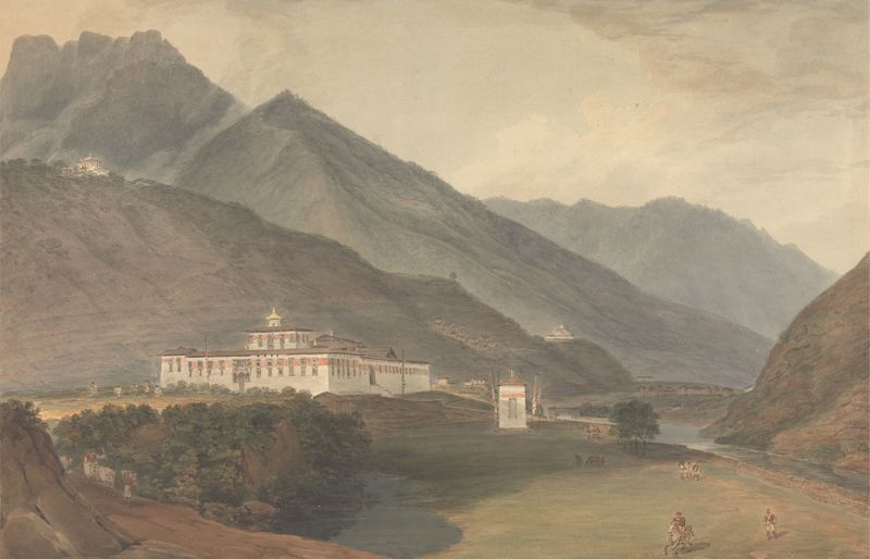 Paisagem com um palácio ao crepúsculo de Samuel Davis, meio desconhecido.