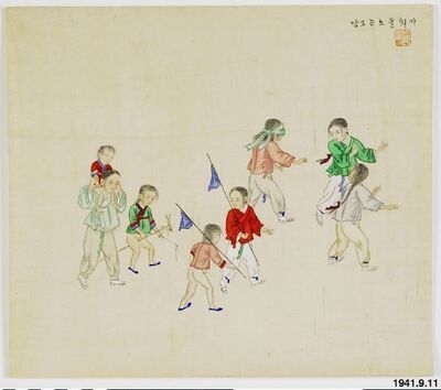 Korean traditional genre scene by Kim Jun-geun