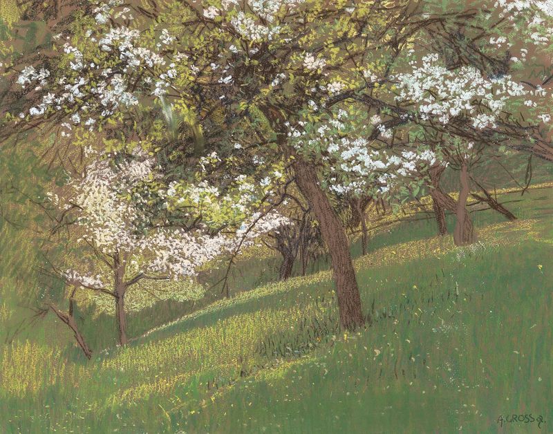 Blooming Orchard de August Ignaz Grosz, impresionismo, que representa flores y vegetación