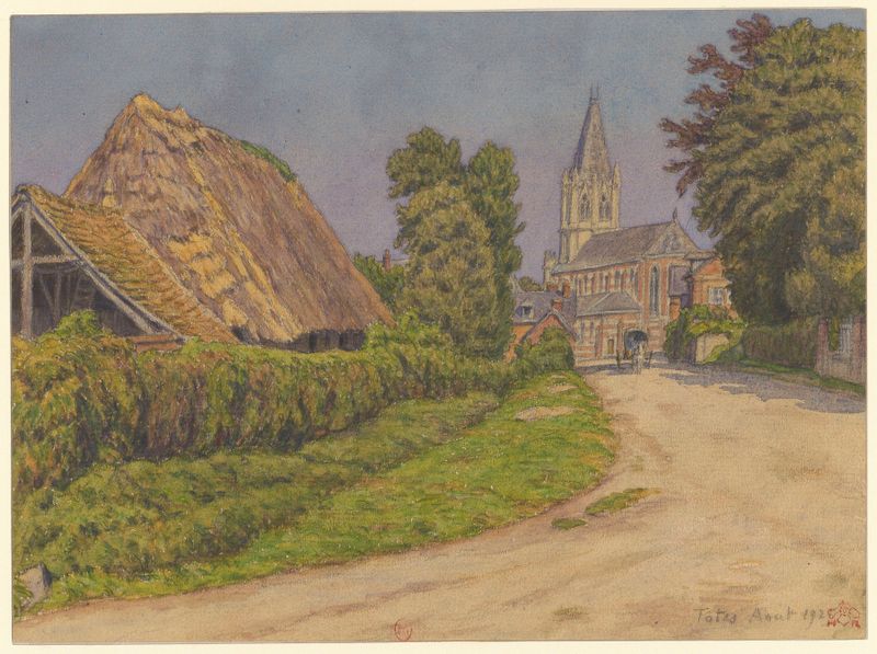 Tôtes de Henri Rivière, Pós-Impressionismo, retratando uma paisagem com cores vibrantes e jogo de luz.