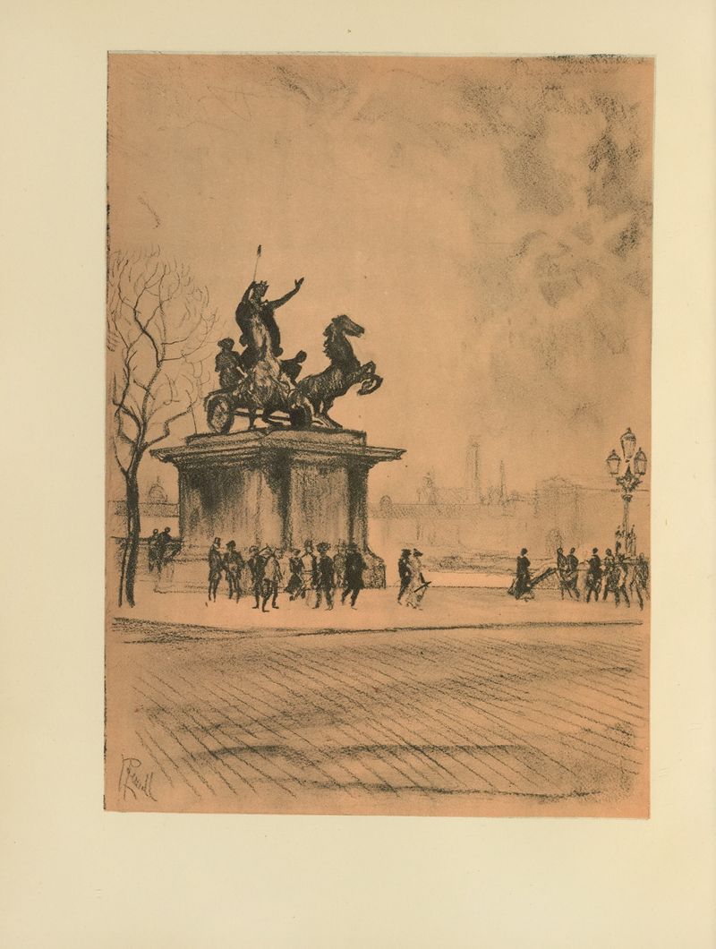 Boadicea, Westminster Bridge de Joseph Pennell, impresionismo, representa a Boadicea con luz sobre Westminster Bridge
