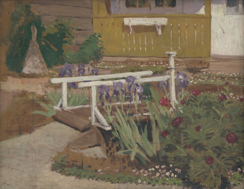 Botanical scene in Umelcova záhrada by Ján Thain, featuring vibrant colors and shadows.
