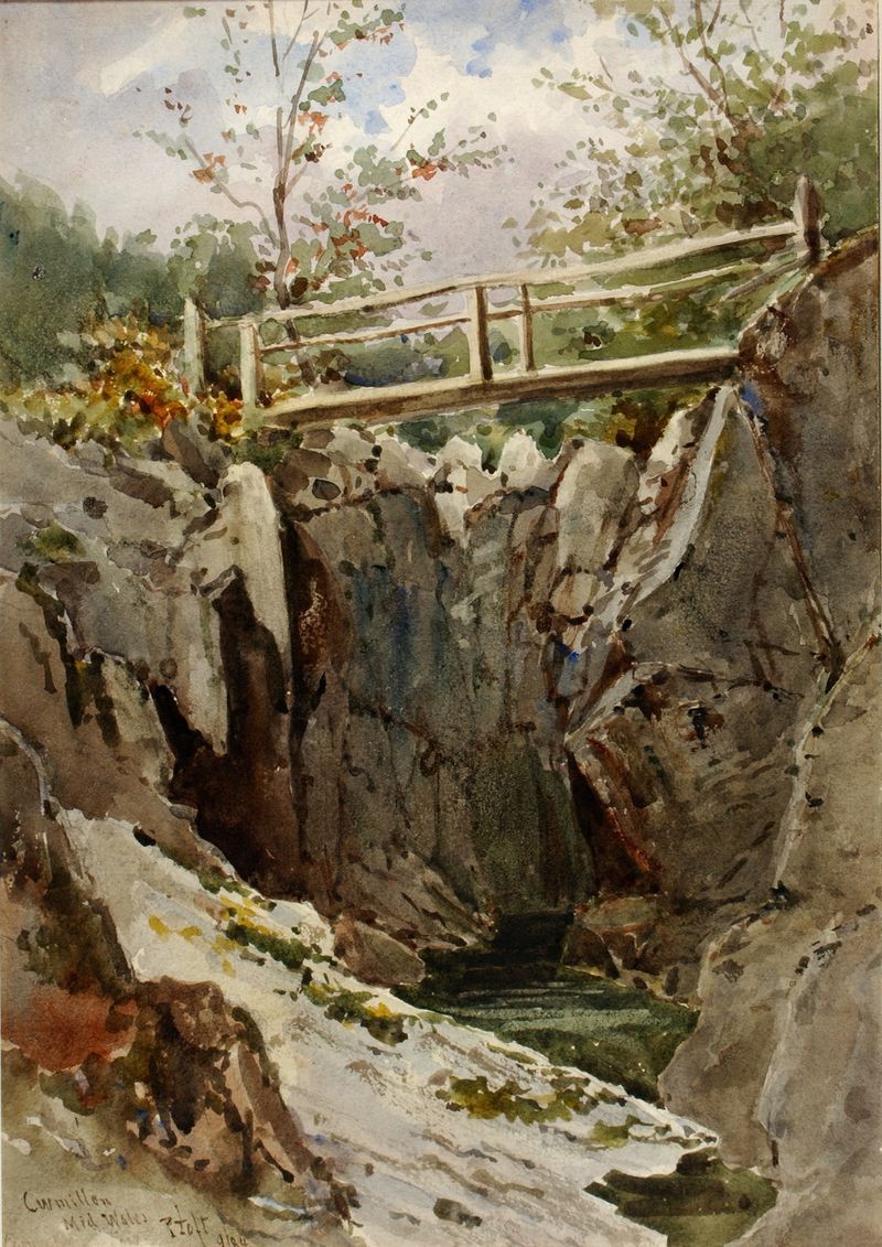 Paisaje que representa una escena tranquila con árboles y maleza, pintura al óleo de Peter Toft
