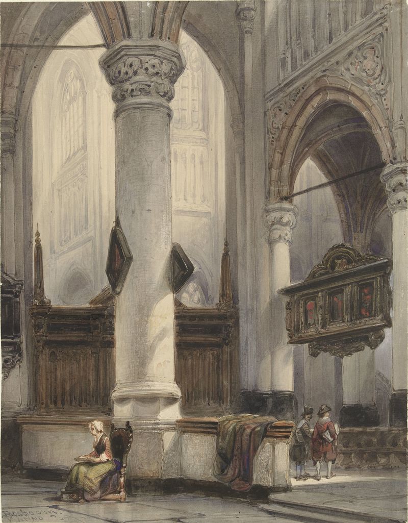 Interior of the Nieuwe Kerk in Delft, oil on canvas by Johannes Bosboom