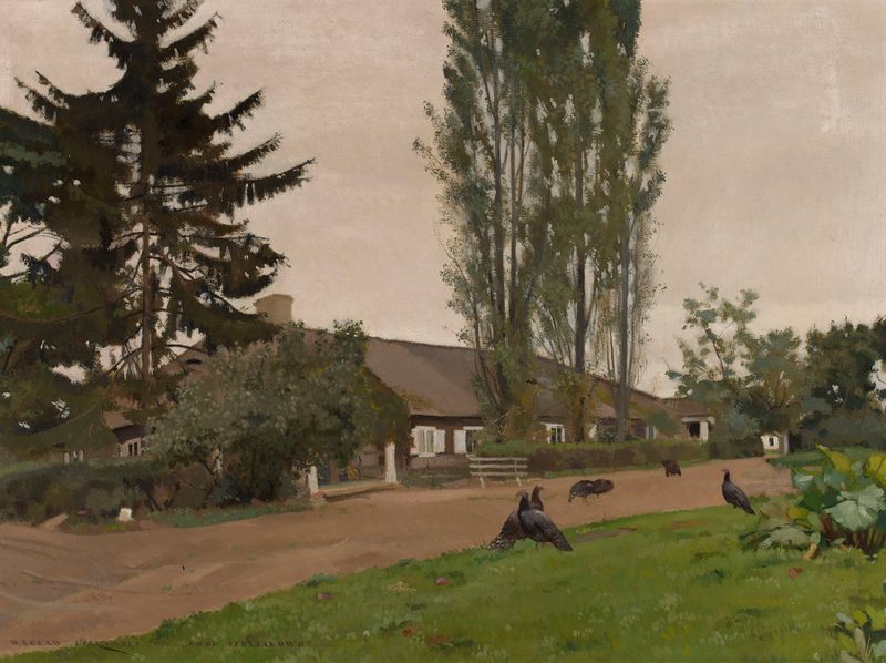 Pintura a óleo de paisagem de Manor house in Šeštokai por Wacław Bielawski